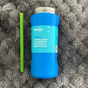 Owala brand new base in blue with green straw 16 ounce